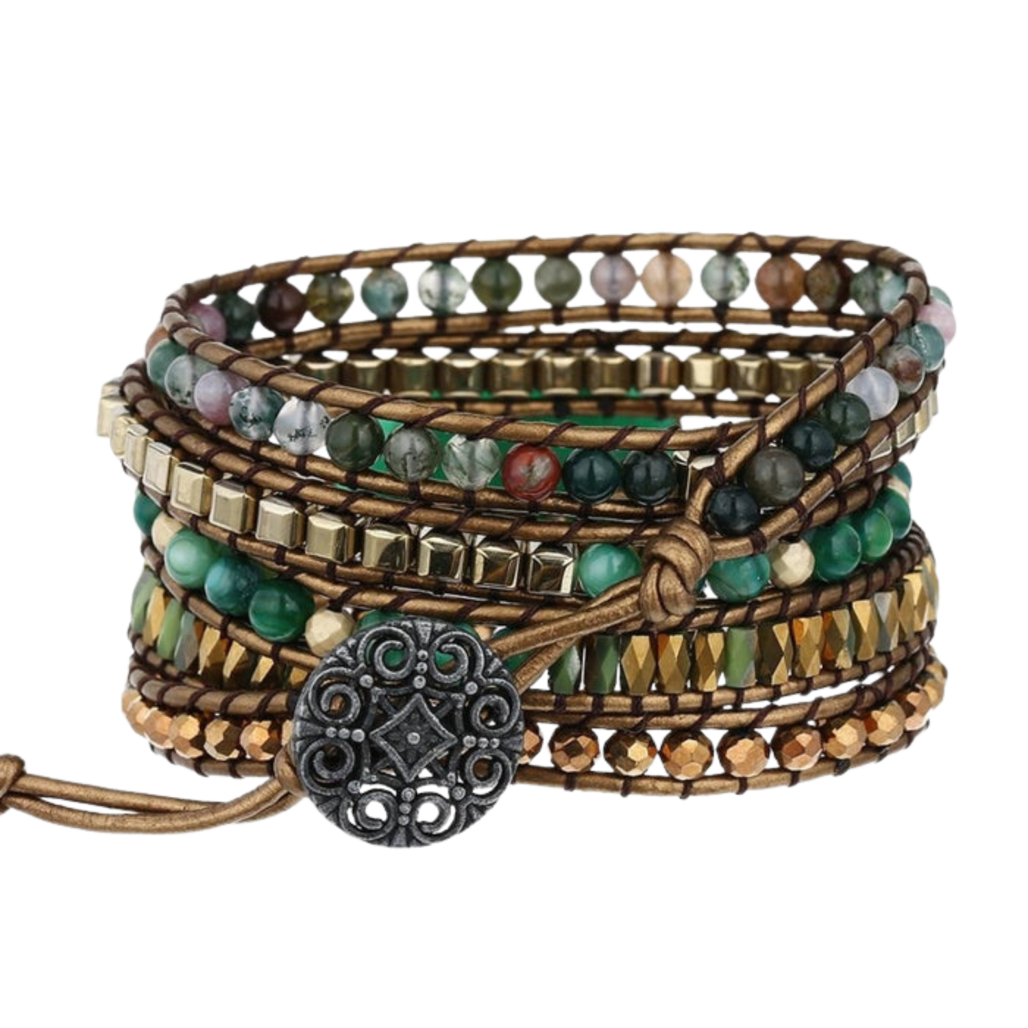 1. Indian Agate Wrap Bracelet – Protection & Stability
