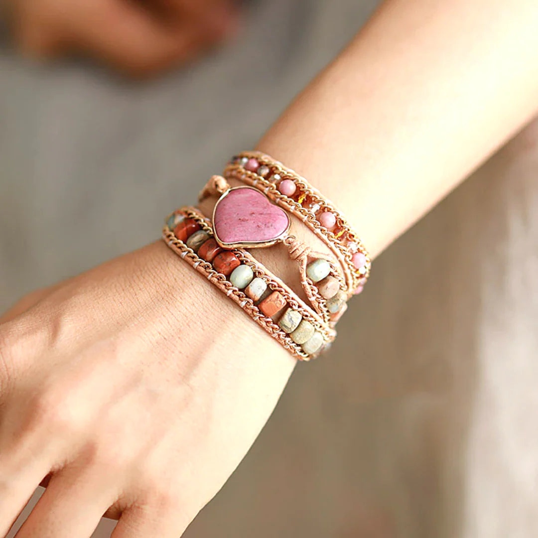 Rhodonite Heart Wrap Bracelet – Love & Healing