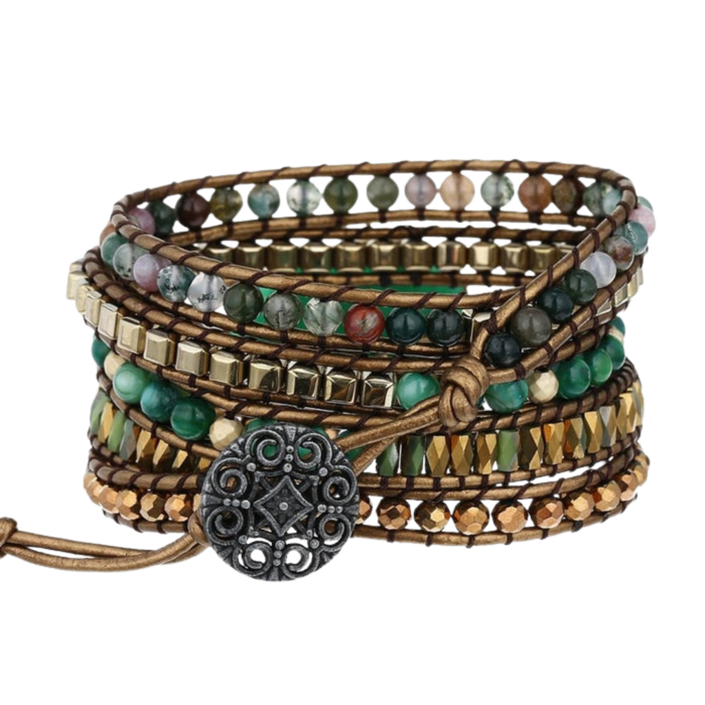 1. Indian Agate Wrap Bracelet – Protection & Stability
