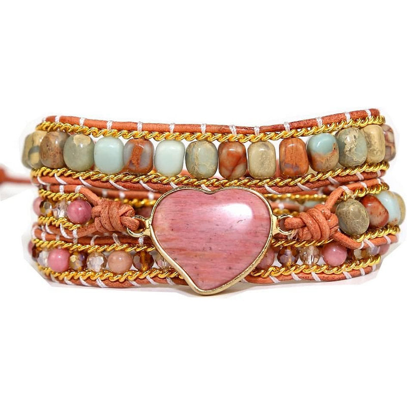 Rhodonite Heart Wrap Bracelet – Love & Healing