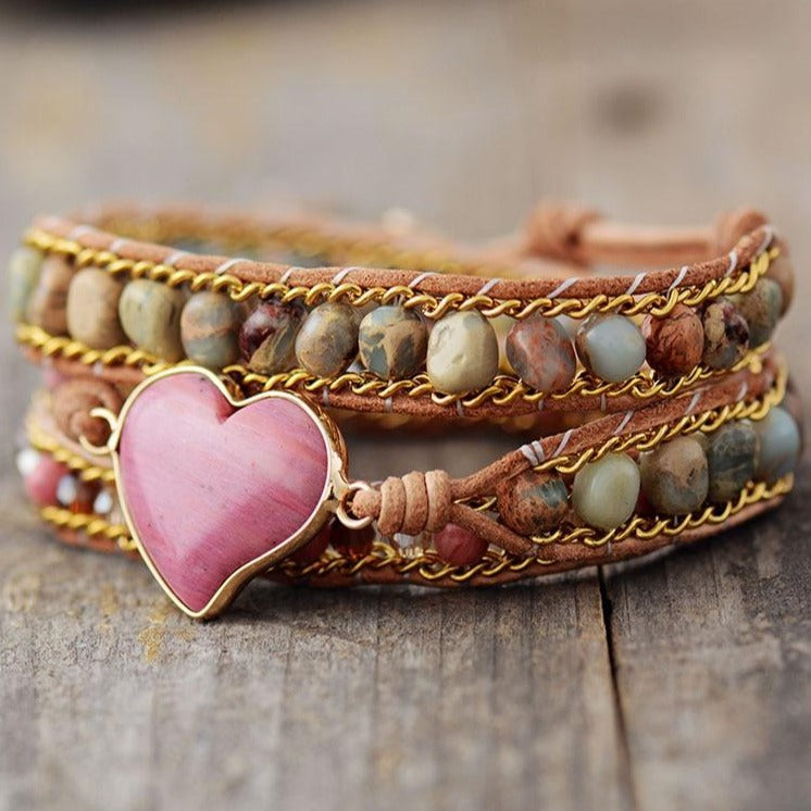 Rhodonite Heart Wrap Bracelet – Love & Healing