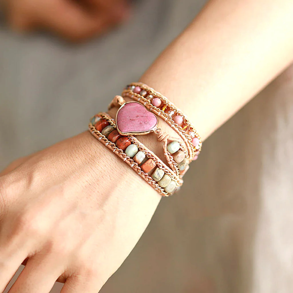 Rhodonite Heart Wrap Bracelet – Love & Healing